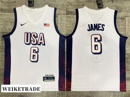 2024 Olympic Team USA #6 Lebron James White Basketball Jersey