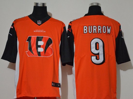 Cincinnati Bengals #9 Joe Burrow Orange Team Big Logo Vapor Limited Jersey