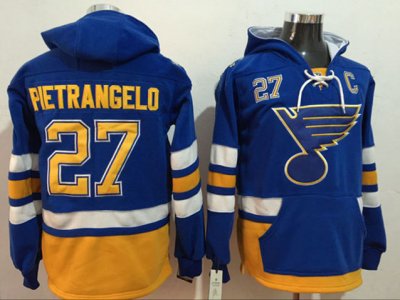 St.louis Blues #27 Alex Pietrangelo Blue One Front Pocket Hoodie Jersey