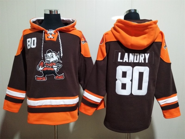 Cleveland Browns #80 Jarvis Landry Brown Pullover Hoodie Jersey - Click Image to Close