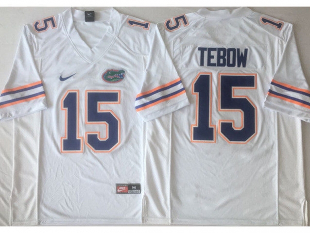 NCAA Florida Gators #15 Tim Tebow White College Football Jersey - Click Image to Close