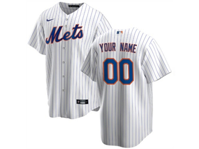 New York Mets #00 Home White Stripe Cool Base Custom Jersey - Click Image to Close