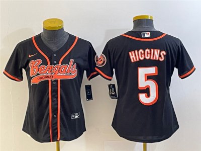 Womens Cincinnati Bengals #5 Tee Higgins Black Baseball Jersey