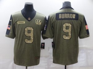 Cincinnati Bengals #9 Joe Burrow 2021 Olive Camo Salute To Service Limited Jersey