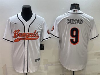 Cincinnati Bengals #9 Joe Burrow White Baseball Cool Base Jersey