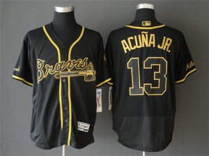 Atlanta Braves #13 Ronald Acuna Jr. Black Gold Flex Base Jersey