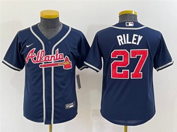 Youth Atlanta Braves #27 Austin Riley Navy Cool Base Jersey