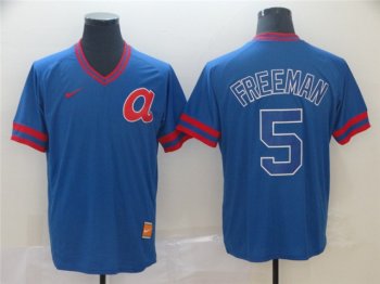 Atlanta Braves #5 Freddie Freeman Throwback Blue Jersey