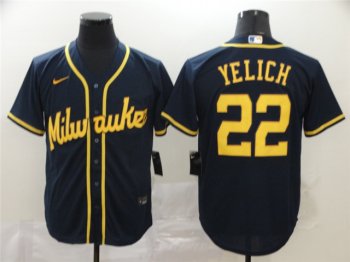 Milwaukee Brewers #22 Christian Yelich Navy Cool Base Jersey