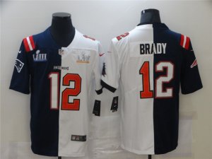 New England Patriots #12 Tom Brady Split Navy/White Super Bowl LIII/LV Jersey