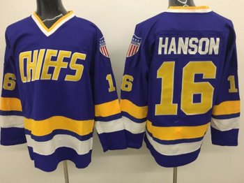 Slap Shot Charlestown Chiefs #16 Jack Hanson Blue Movie Hockey Jersey