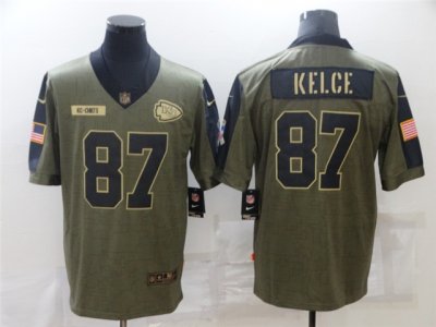 Kansas City Chiefs #87 Travis Kelce 2021 Olive Salute To Service Limited Jersey