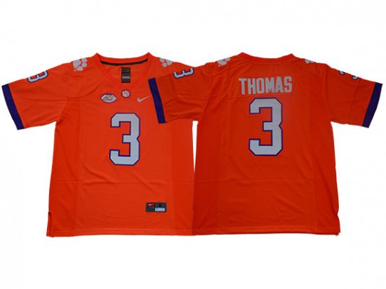 NCAA Clemson Tigers #3 Xavier Thomas Orange College Football Jersey