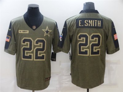 Dallas Cowboys #22 Emmitt Smith 2021 Olive Salute To Service Limited Jersey