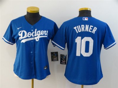 Womens Los Angeles Dodgers #10 Justin Turner Royal Blue Cool Base Jersey
