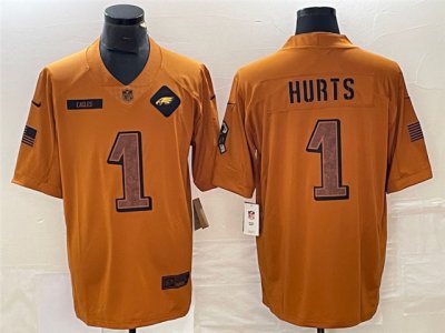 Philadelphia Eagles #1 Jalen Hurts 2023 Brown Salute To Service Limited Jersey