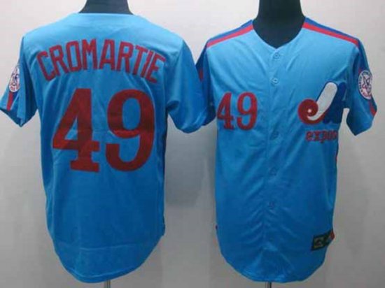 Montreal Expos #49 Warren Cromartie Blue Throwback Jersey