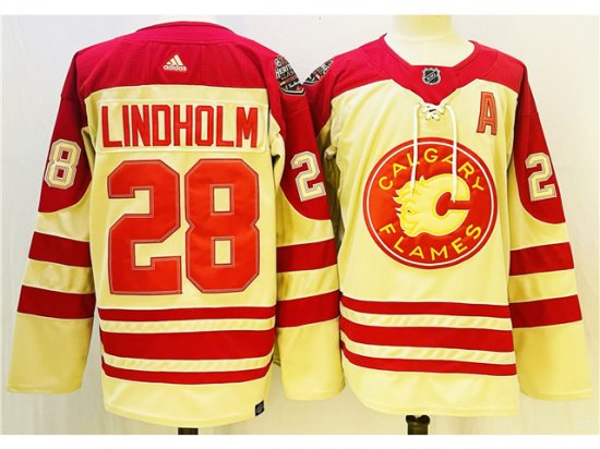Calgary Flames #28 Elias Lindholm Cream 2023 Heritage Classic Jersey