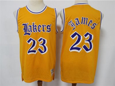 Los Angeles Lakers #23 Lebron James Gold Faded Hardwood Classic Jersey