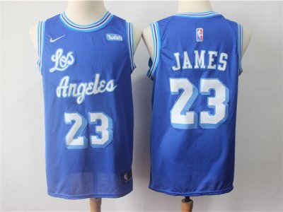 Los Angeles Lakers #23 Lebron James Blue Throwback Swingman Jersey