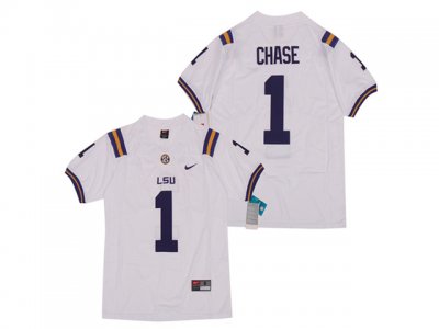 NCAA LSU Tigers #1 Ja'Marr Chase White College Football Jersey