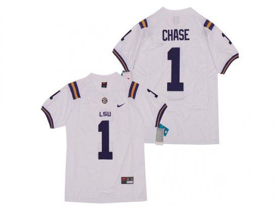 NCAA LSU Tigers #1 Ja'Marr Chase White College Football Jersey