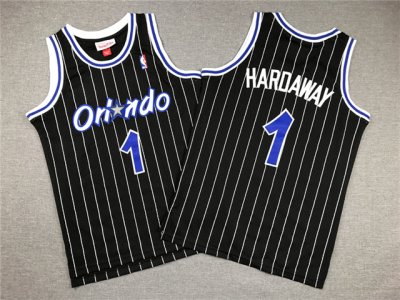 Youth Orlando Magic #1 Anfernee Hardaway 1994-95 Black Hardwood Classics Jersey