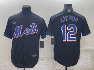 New York Mets #12 Francisco Lindor 2022 Black Cool Base Jersey