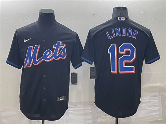 New York Mets #12 Francisco Lindor Black Cool Base Jersey