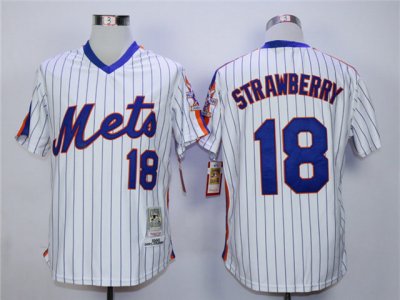 New York Mets #18 Darryl Strawberry 1986 White Pinstripe Throwback Jersey