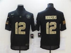 Green Bay Packers #12 Aaron Rodgers 2020 Black Camo Salute To Service Limited Jersey