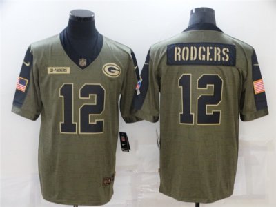 Green Bay Packers #12 Aaron Rodgers 2021 Olive Salute To Service Limited Jersey