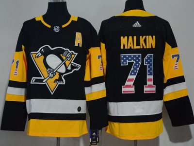Pittsburgh Penguins #71 Evgeni Malkin Black USA Flag Fashion Jersey