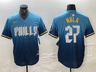 Philadelphia Phillies #27 Aaron Nola Blue 2024 City Connect Limited Jersey