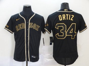 Boston Red Sox #34 David Ortiz Black Gold Golden Flex Base Jersey