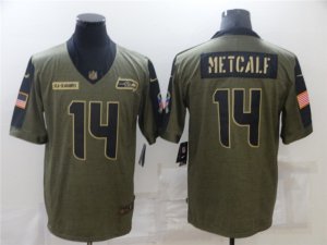 Seattle Seahawks #14 DK Metcalf 2021 Olive Salute To Service Limited Jersey
