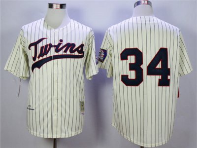 Minnesota Twins #34 Kirby Puckett 1969 Throwback Cream Pinstripe Jersey