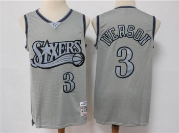 Philadelphia 76ers #3 Allen Iverson Metal Gray Hardwood Classics Jersey