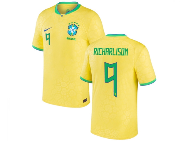 National Brazil #9 RICHARLISON Home Yellow 2022/23 Soccer Jersey - Click Image to Close