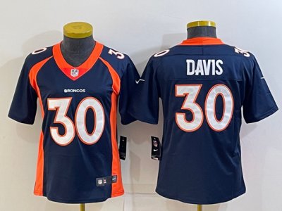 Womens Denver Broncos #30 Terrell Davis Navy Blue Vapor Limited Jersey