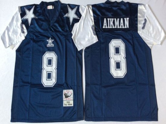 Dallas Cowboys #8 Troy Aikman 1995 Throwback Navy Blue Jersey