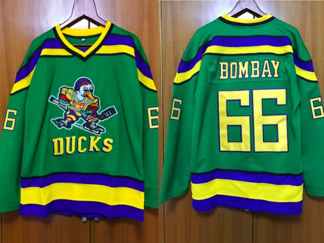 Anaheim Mighty Ducks #66 Gordon Bombay CCM Green Movie Jersey - Click Image to Close