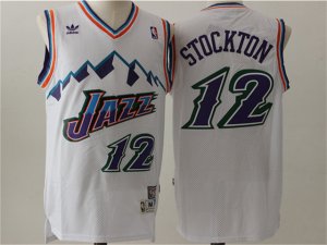 Utah Jazz #12 John Stockton White Hardwood Classic Jersey