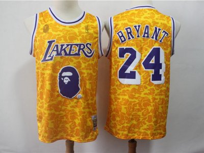 Los Angeles Lakers #24 Kobe Bryant Gold Joint BAPE Hardwood Classics Jersey