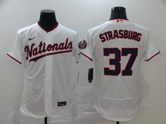 Washington Nationals #37 Stephen Strasburg 2020 White Flex Base Jersey - Click Image to Close