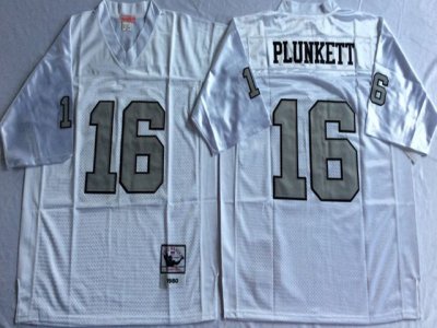 Oakland Raiders #16 Jim Plunkett 1980 Throwback White/Silver Jersey