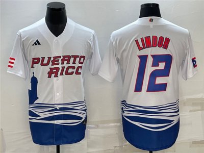 Puerto Rico #12 Francisco Lindor White 2023 World Baseball Classic Jersey