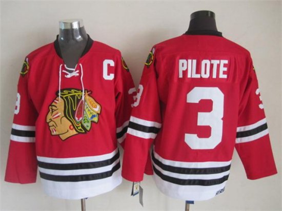 Chicago Blackhawks #3 Pierre Pilote 1963 CCM Vintage Red Jersey