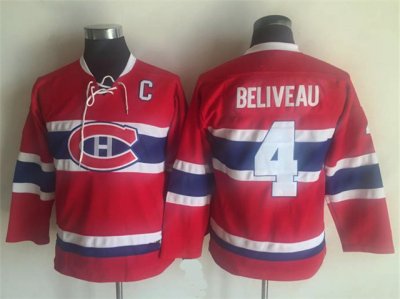 Youth Montreal Canadiens #4 Jean Beliveau CCM Vintage Red Jersey