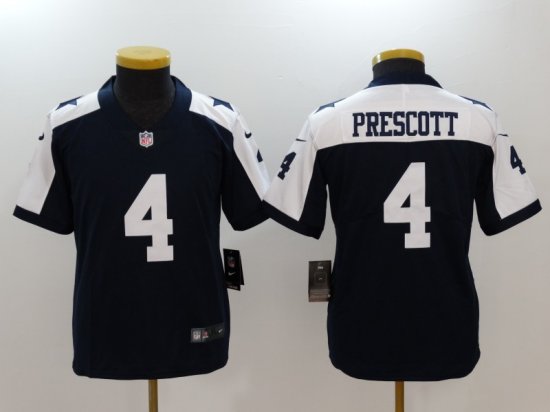 Youth Dallas Cowboys #4 Dak Prescott Thanksgiving Blue Vapor Limited Jersey